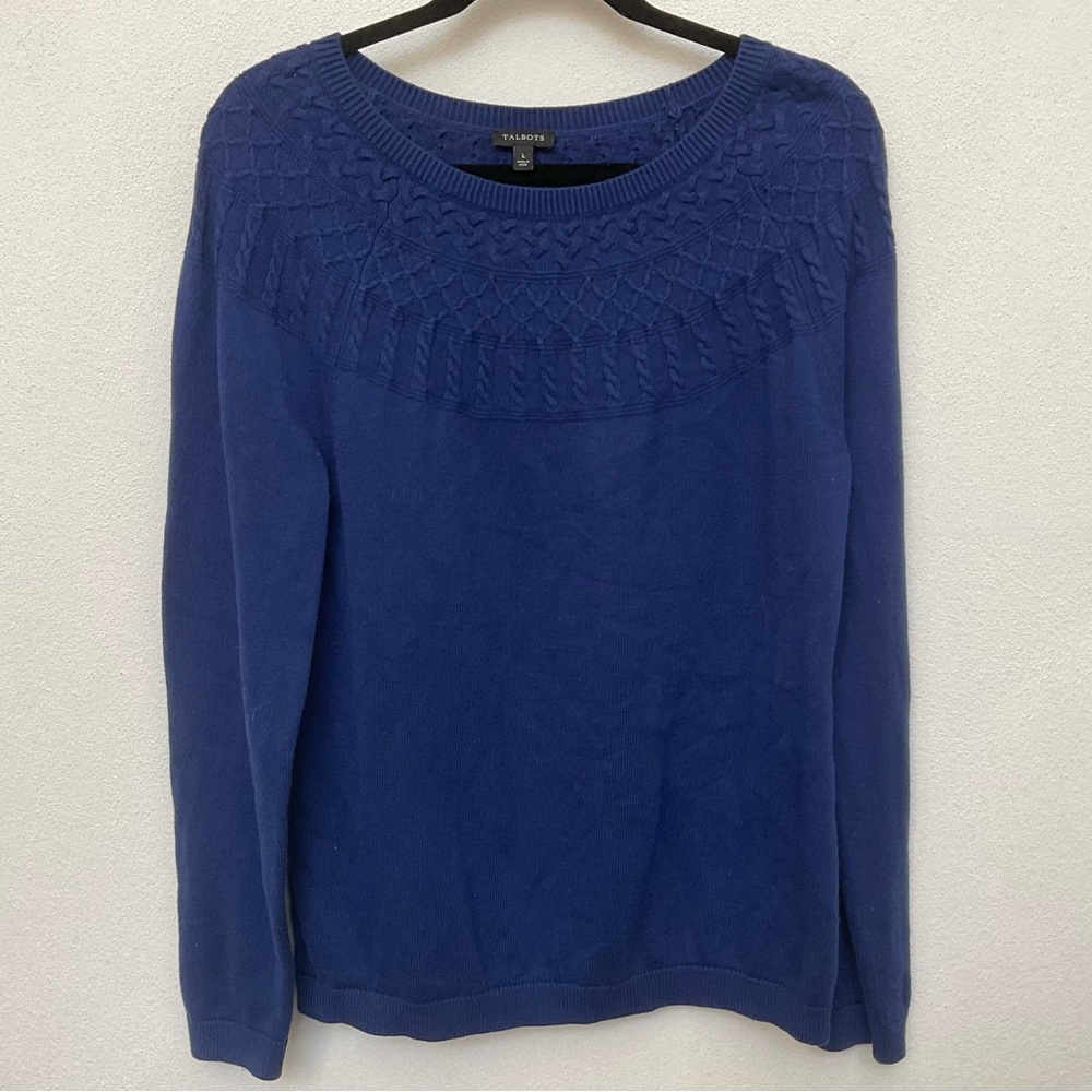 Talbots Royal Blue Cashmere Blend Knit Sweater Size Large Winter Warm
